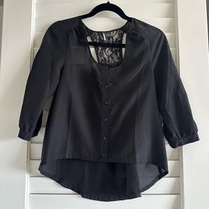 Black Lace Open Back Shirt
